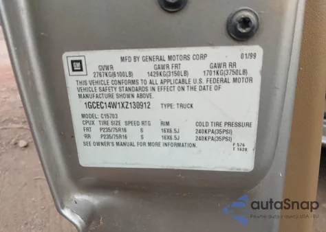 1999 Chevrolet Silverado 1500 from USA, damaged, VIN 1GCEC14W1XZ130912